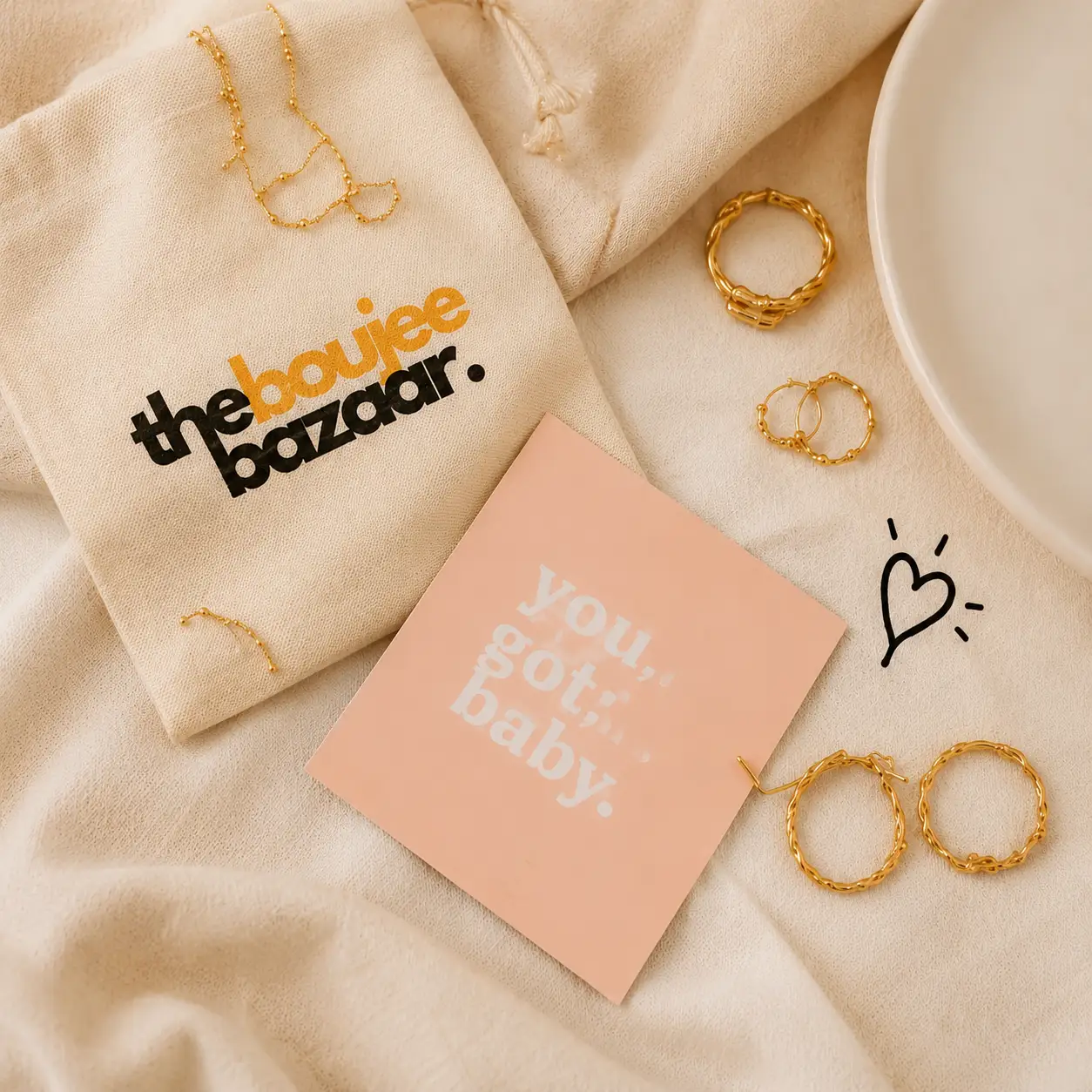 The Boujee Bazaar packaging and jewelry